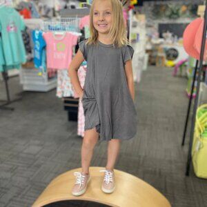 Bamboo Tulip Pocket Dress in Flintstone XS - 3-4 Yr